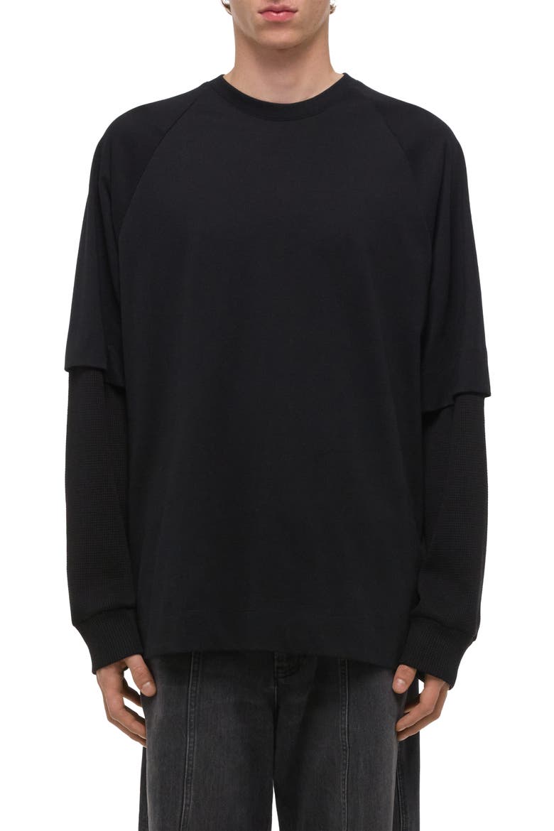 Double Layer Waffle Stitch Top, Main, color, BLACK