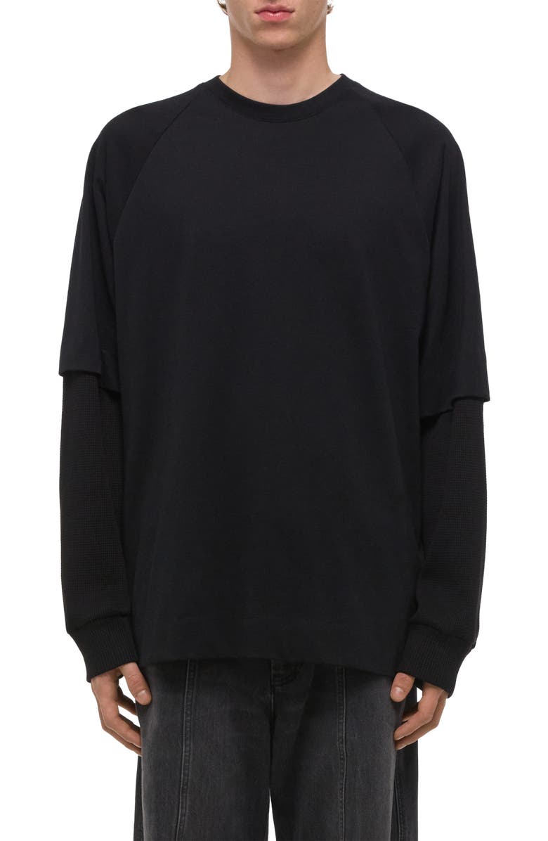 Helmut Lang Double Layer Waffle Stitch Top, Main, color, Black
