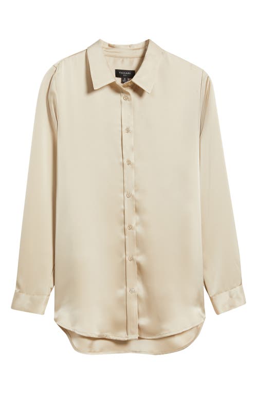 Tahari Asl Satin Button-up Shirt In Neutral