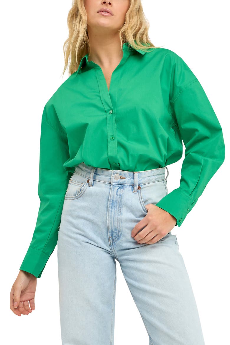 Oversize Cotton Button-Up Shirt, Main, color, GREEN