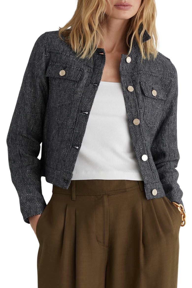 Bree Linen & Cotton Cropped Jacket, Main, color, NAVY