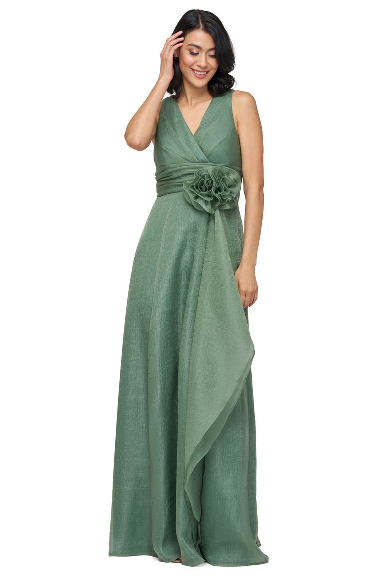 Della Rosette Detail Sleeveless Organza Gown, Alternate, color, MALLARD