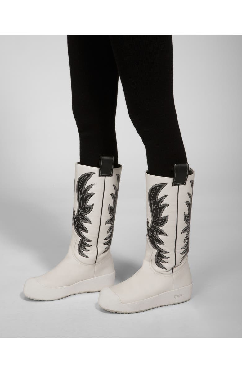 Bally Chambery Leather Long Boots, Alternate, color, White/Black