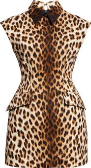SPORTMAX Lonza Leopard Print Fitted Cotton Minidress