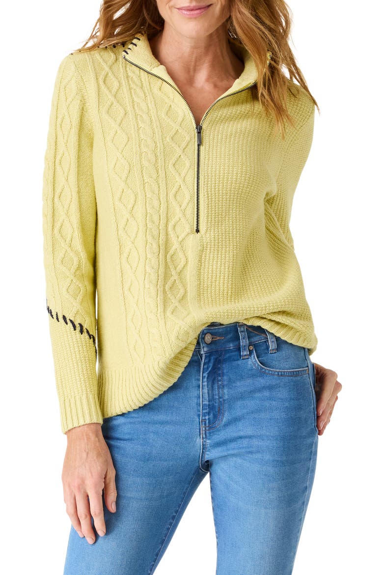 Placed Cable Half Zip Sweater, Main, color, CITRINE