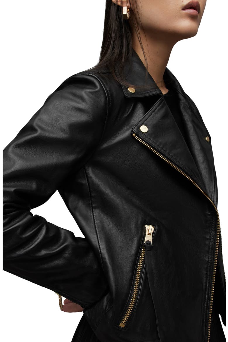 Dalby Leather Biker Jacket, Alternate, color, BLACK/ GOLD