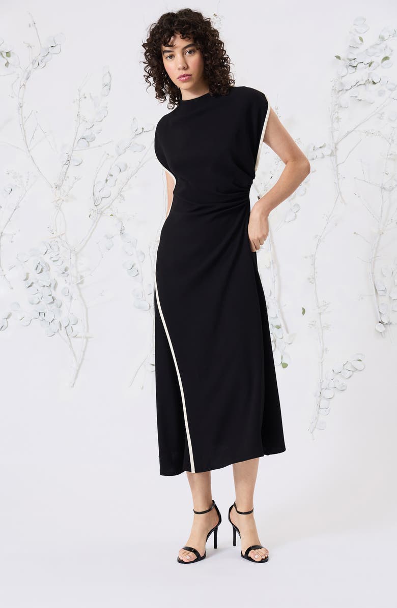 Luxely Drape Contrast Trim Dress, Alternate, color,