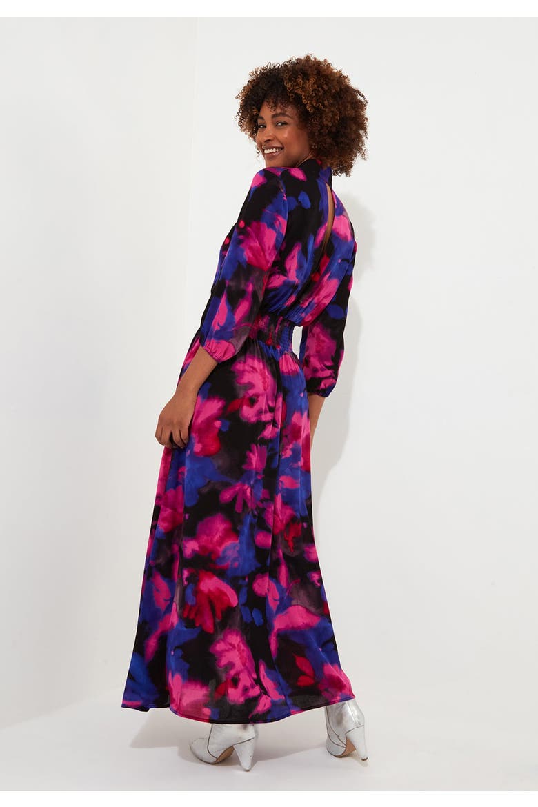 Tie Neck Printed Maxi Dress, Alternate, color, WATERCOLOR FLORAL