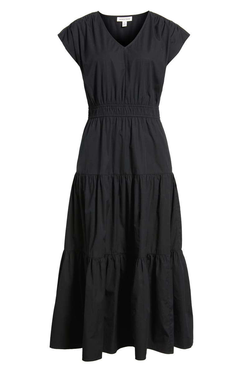 Nordstrom Tiered Poplin Maxi Dress, Alternate, color, Black