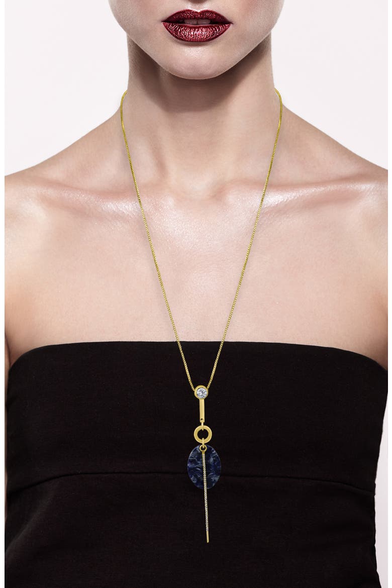 Crystal & Imitation Stone Y-Necklace (Nordstrom Exclusive), Alternate, color, BLUE/ GOLD
