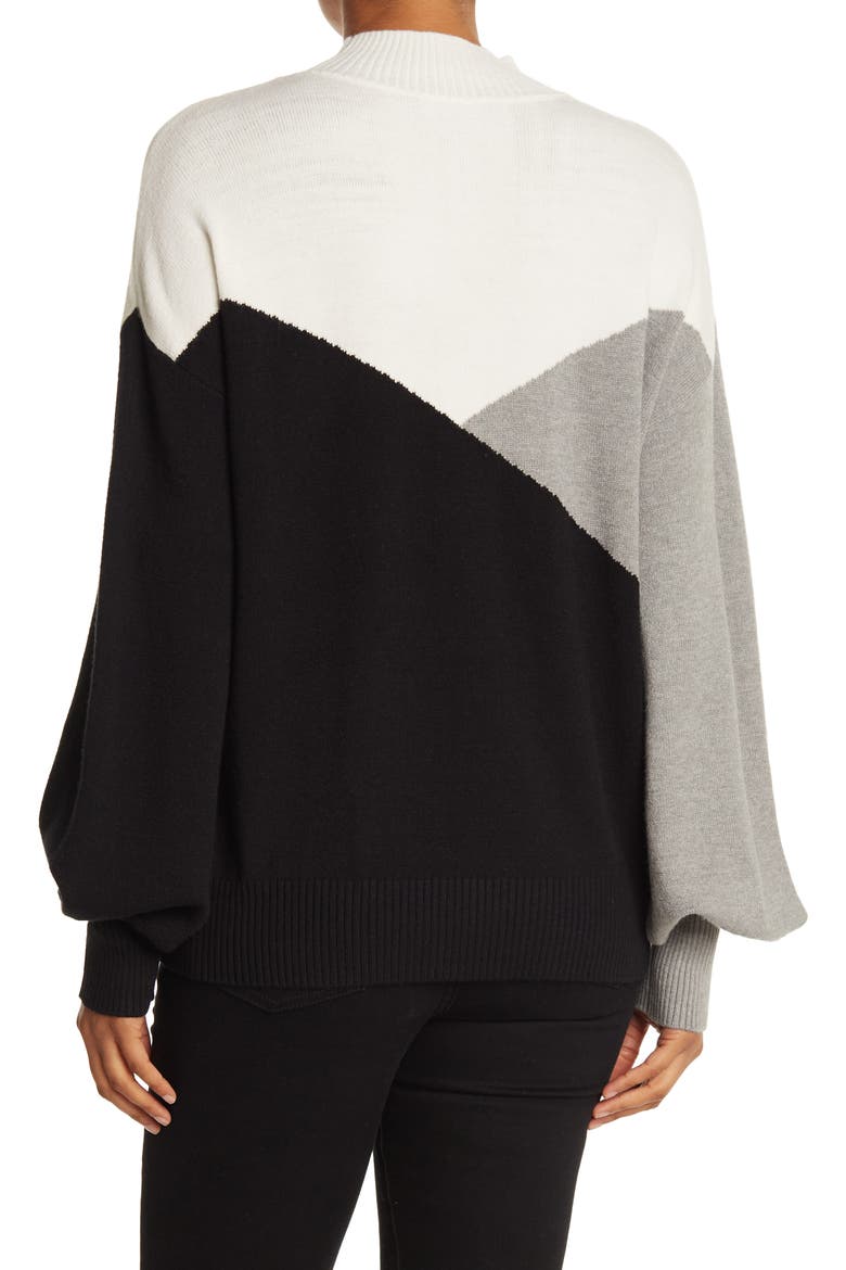 Colorblock Print Blouson Sleeve Sweater, Alternate, color, LT GREY MIX COMBO