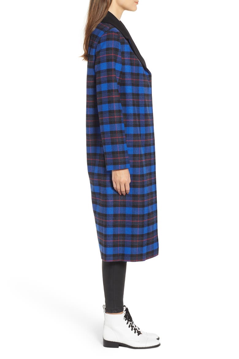 Ruth Plaid Contrast Collar Coat, Alternate, color, BLUE CHECK