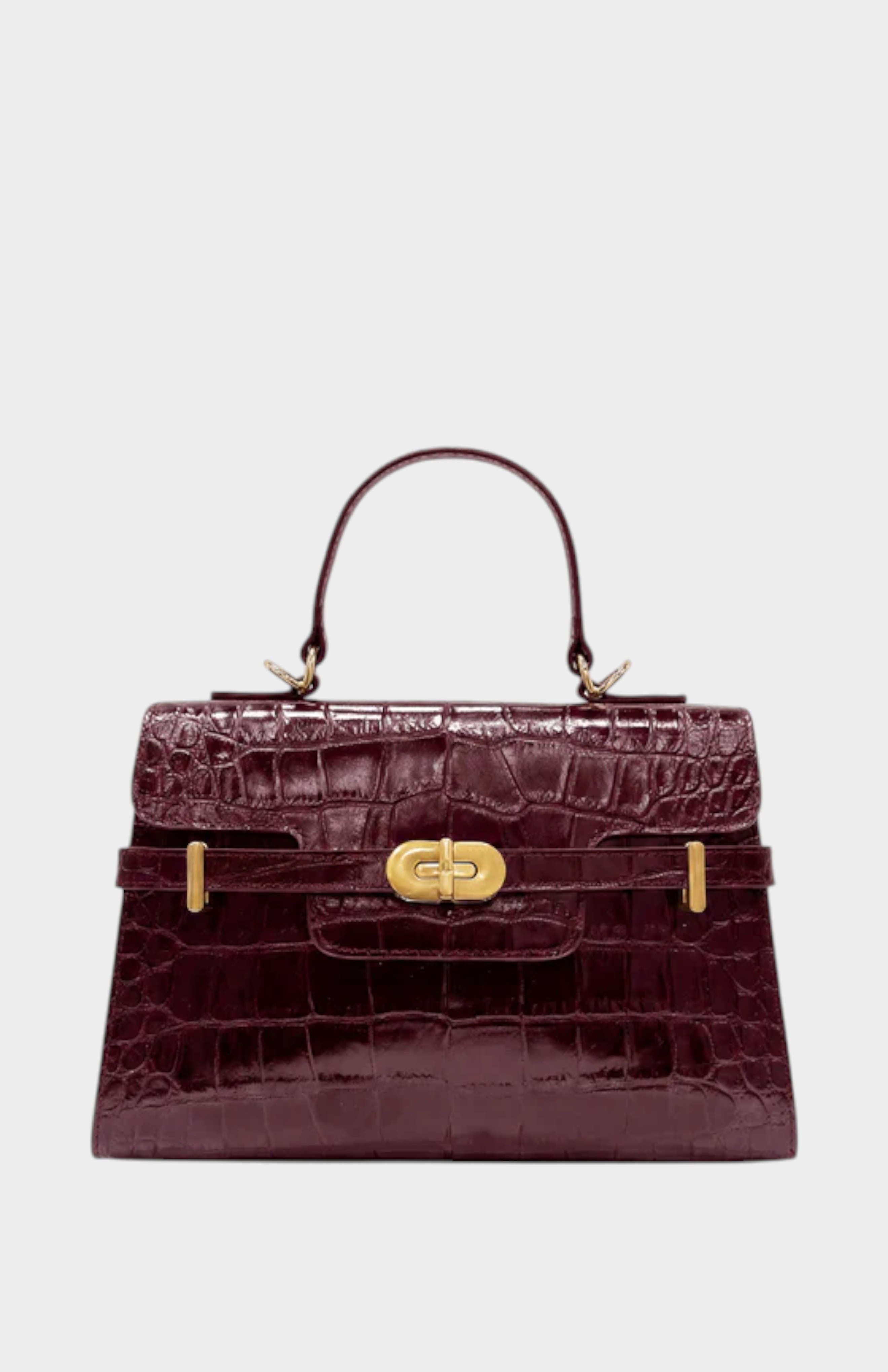 Kensington - Top Handle Black Croc Embossed, Main, color, Burgundy