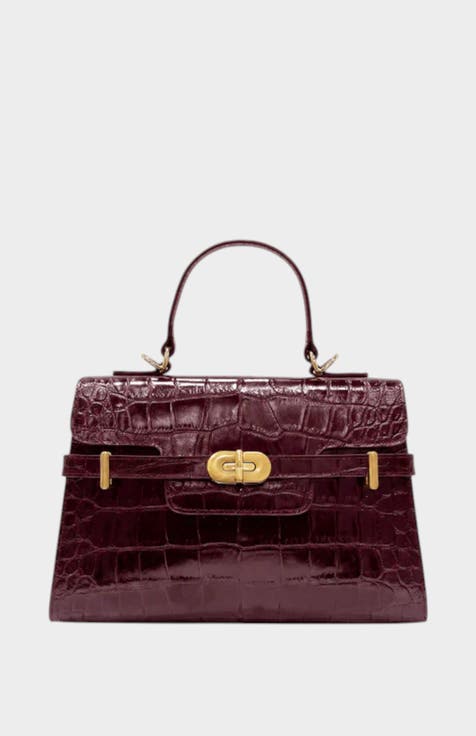 Kensington - Top Handle Black Croc Embossed