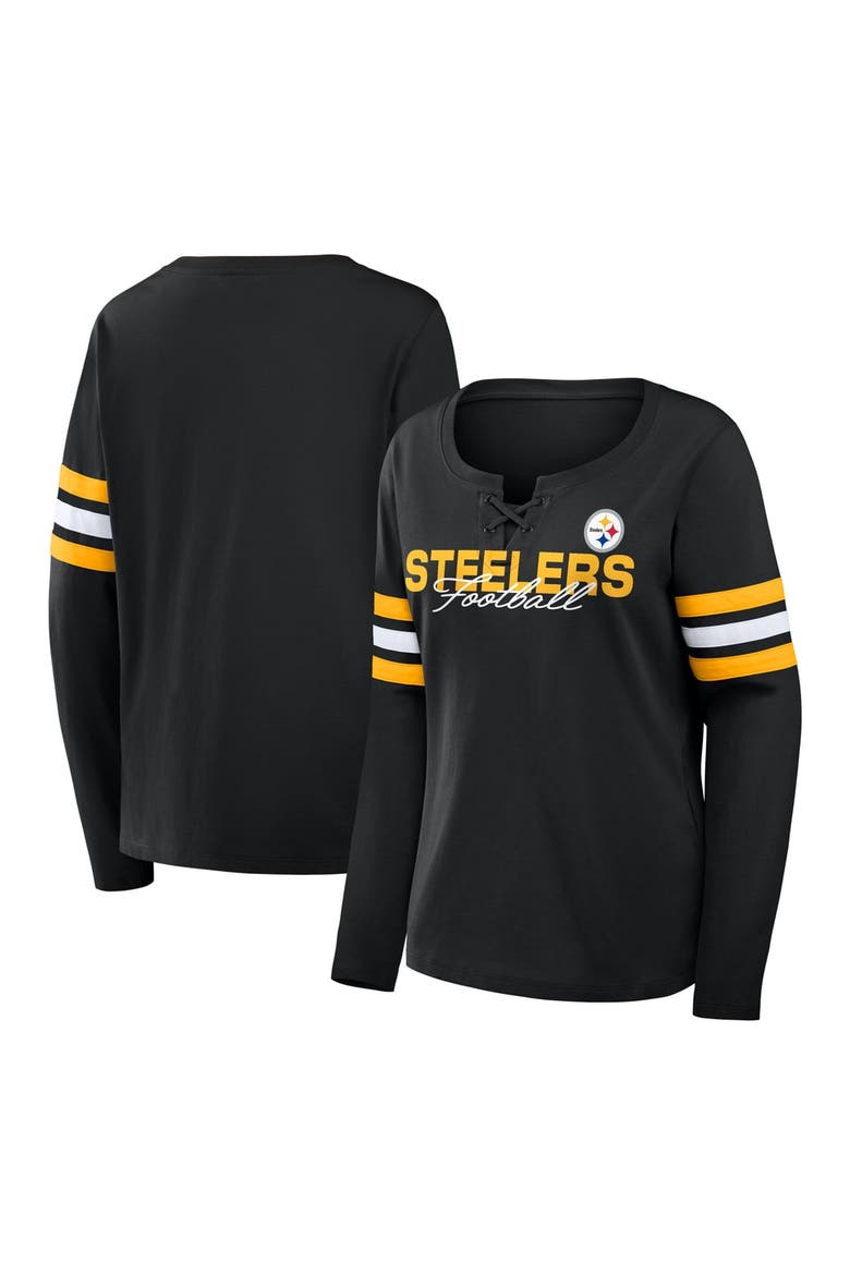 Women's Fanatics  Black Pittsburgh Steelers Team First Coverage Scheme Lace-Up Long Sleeve T-Shirt, Alternate, color, Black