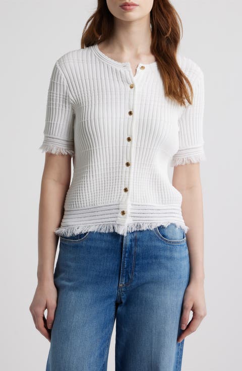 Ayan Fringe Trim Rib Cardigan