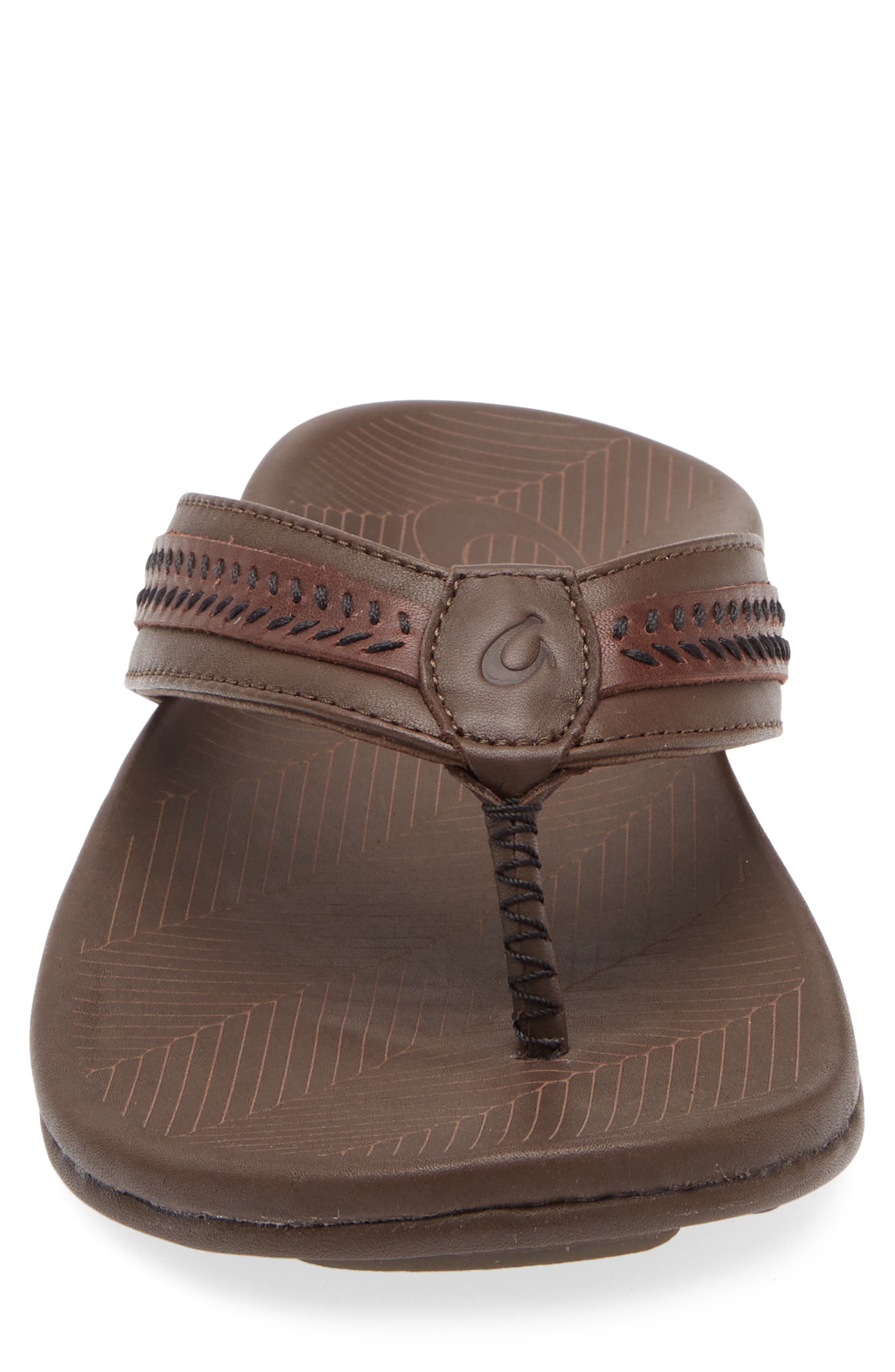 OluKai Aho Leather Flip Flop, Alternate, color, Dk Wood / Dk Wood