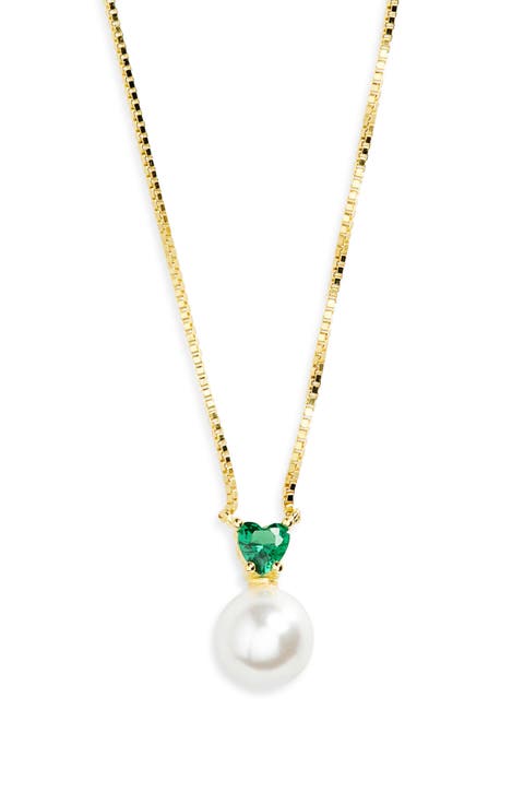 Cubic Zirconia Heart & Faux Pearl Necklace
