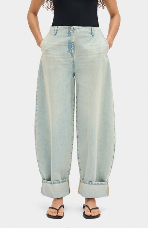 Christina Cuffed Barrel Leg Jeans (Cloud Blue)