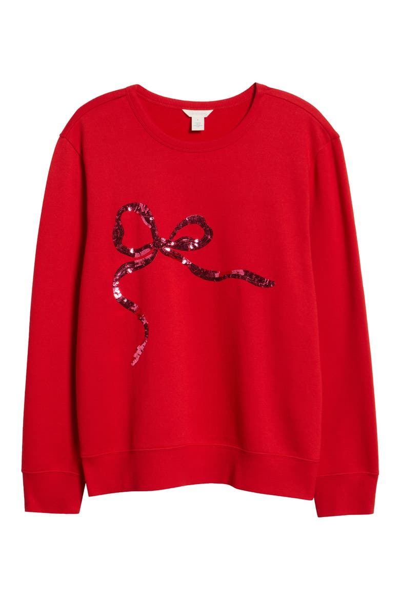Sequin Bow Sweatshirt, Alternate, color, RED SEQUIN BOW