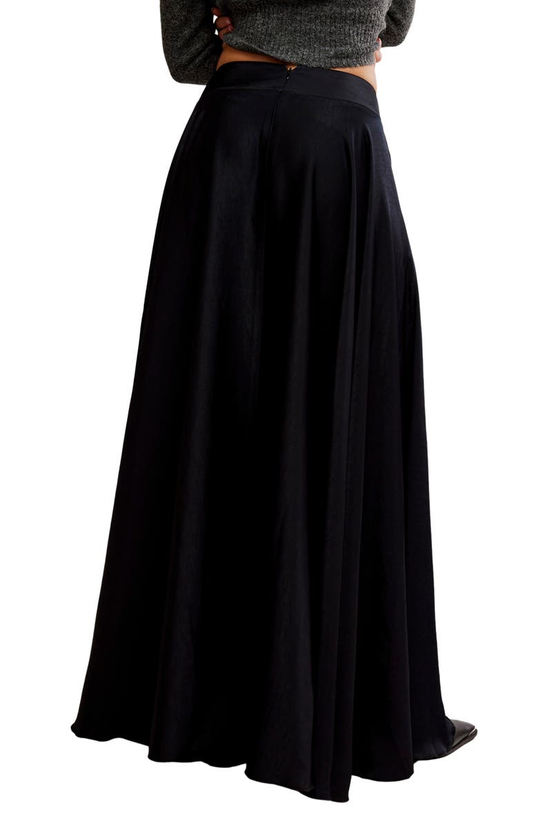 Free People Chilco Side Slit Satin Maxi Skirt, Alternate, color, Black