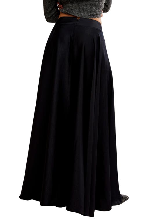 Free People Chilco Side Slit Satin Maxi Skirt In Black