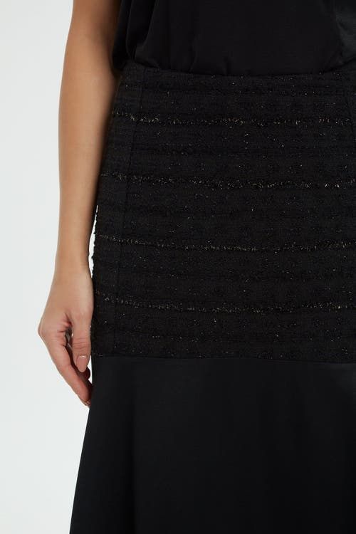 Gizia Upper Sequin Side Zipper Black Midi Skirt In Black