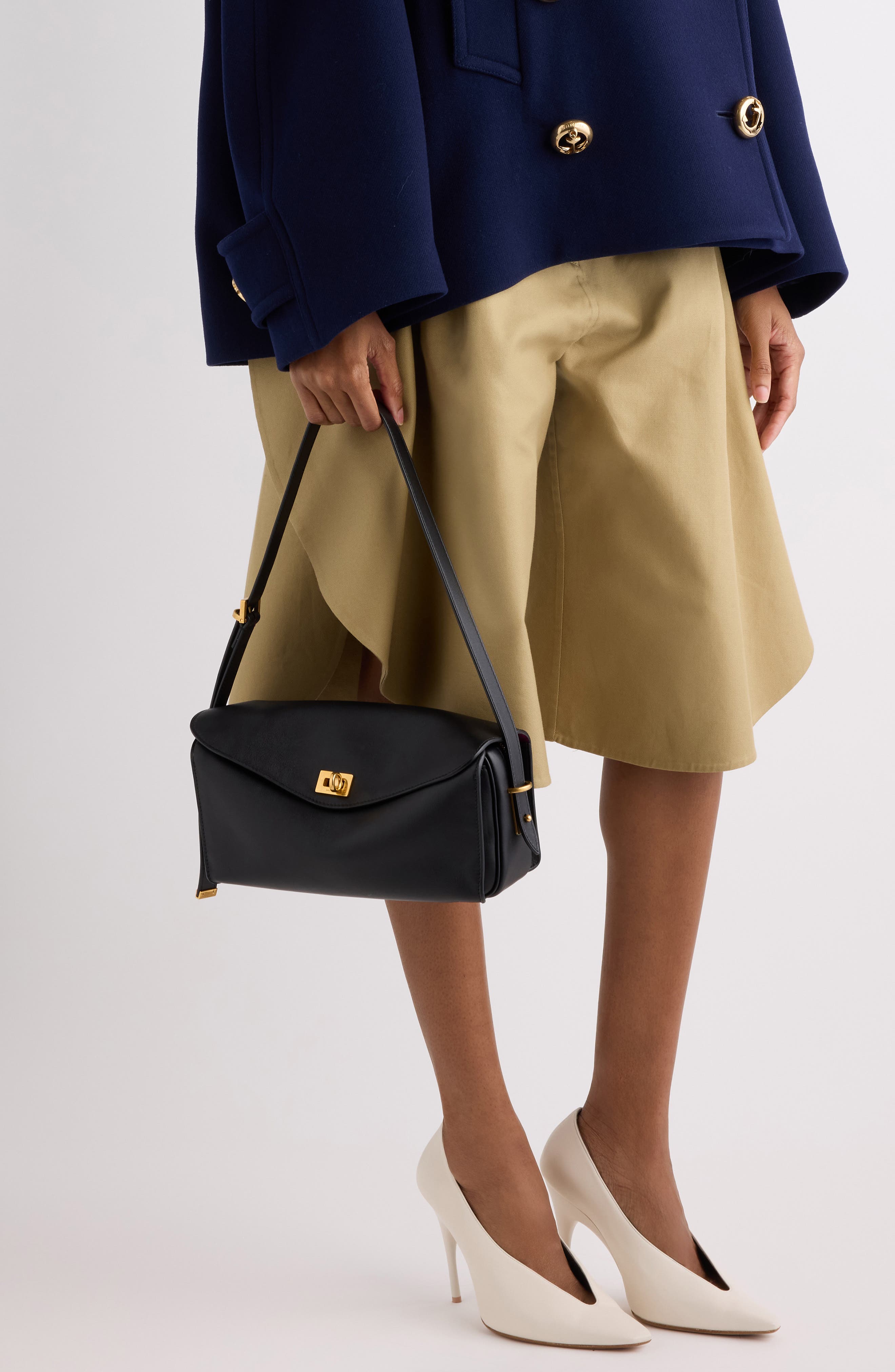 Balenciaga Medium Paris VII Leather Shoulder Bag, Alternate, color, Black/ Muscade