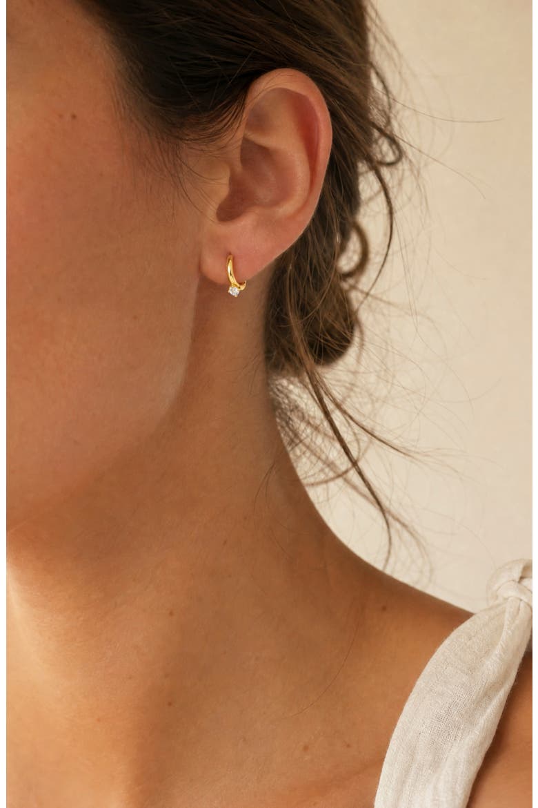Cubic Zirconia Solitaire Huggie Hoop Earrings, Alternate, color, GOLD