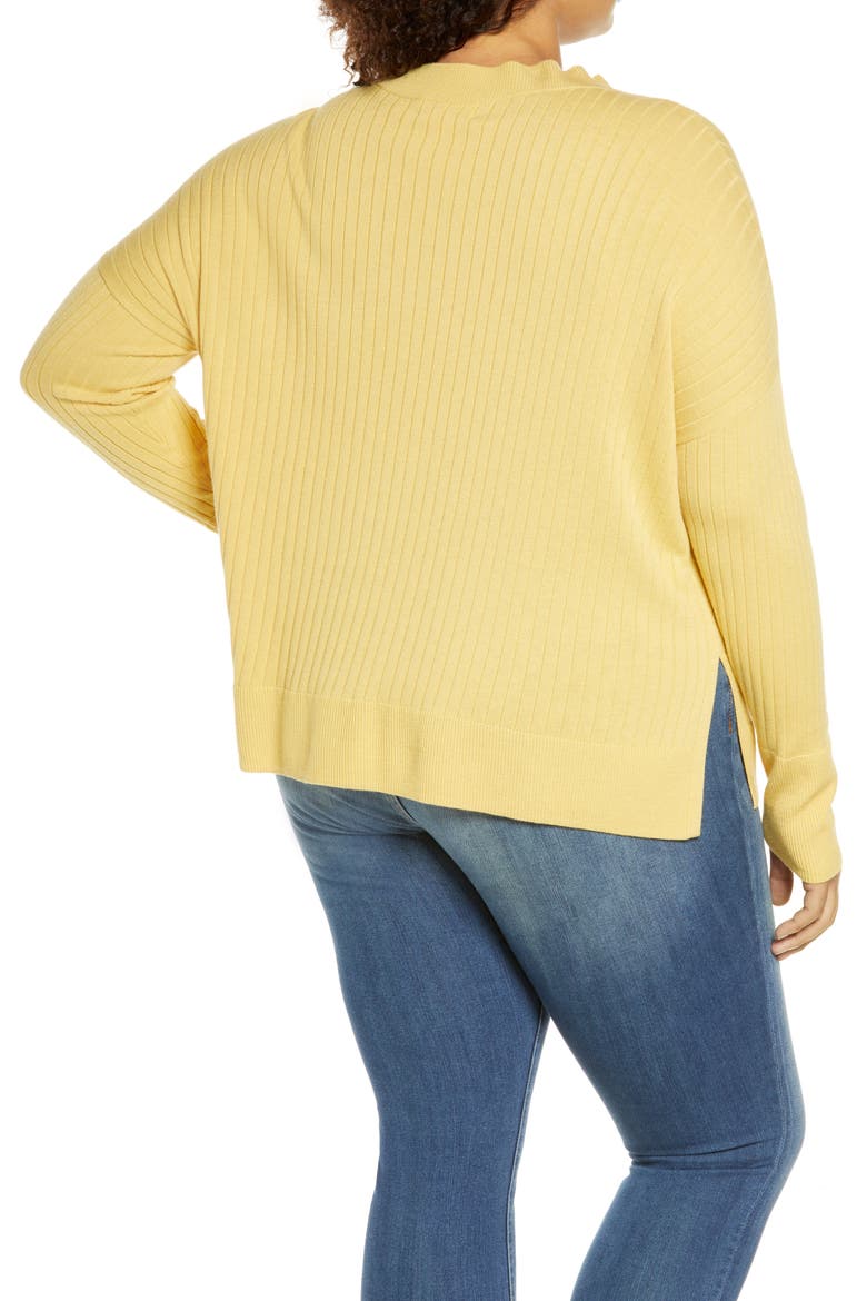 Wide Ribbed V-Neck Pullover, Alternate, color, YELLOW RATTAN