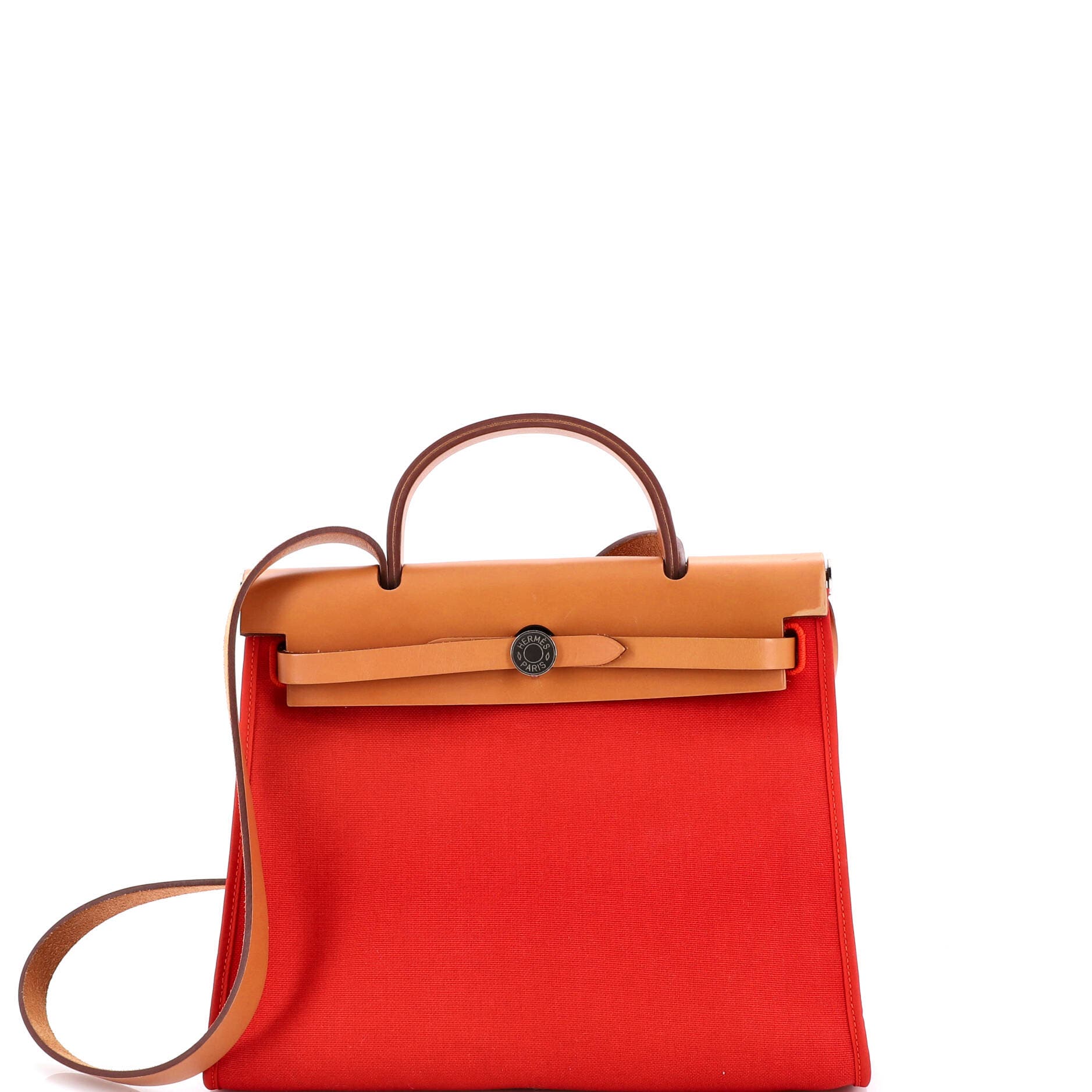 Pre-Owned Hermes Herbag Zip Leather and Toile 31, Main, color, Rouge Tomate