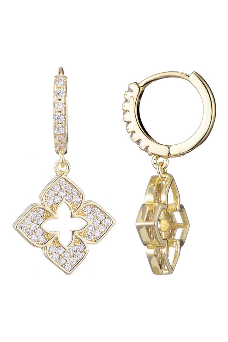 Cubic Zirconia Clover Drop Huggie Hoop Earrings, Alternate, color, GOLD