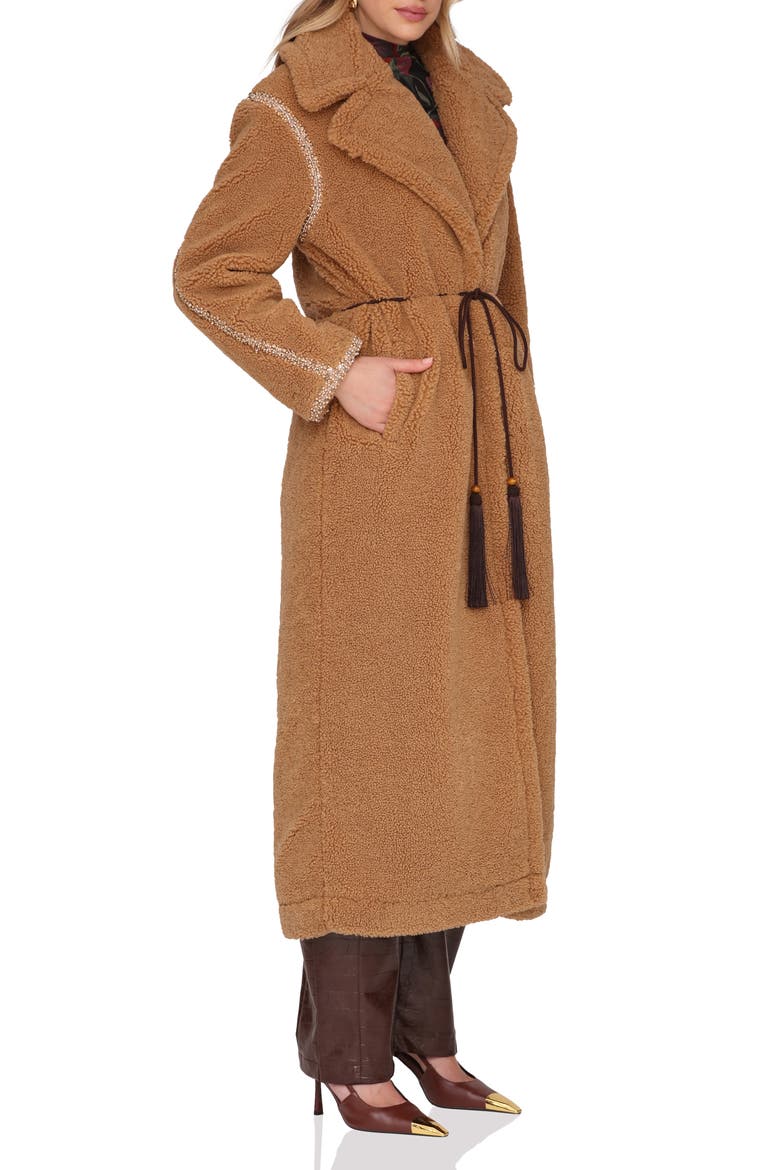 Faux Shearling Long Coat, Alternate, color, CAMEL