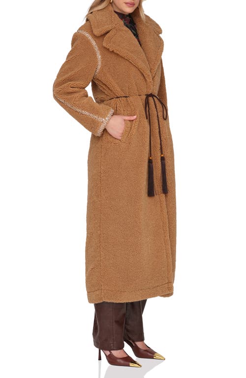 Avec Les Filles Faux Shearling Long Coat In Brown