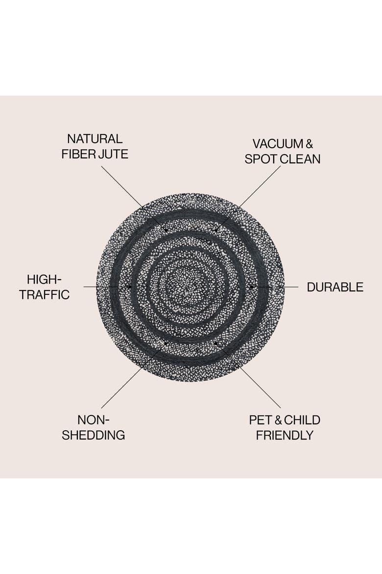 Abyss Braided Bohemian Coastal Round Jute Round Area Rug, Alternate, color, Black/White