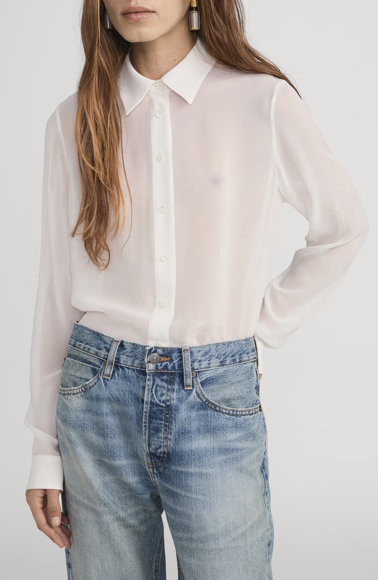 FRAME The Silk Cape Button-Up Shirt, Alternate, color, Cream