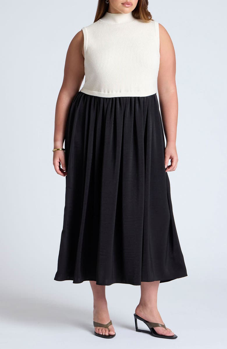 ELOQUII Mixed Media Twofer Midi Dress, Main, color, 