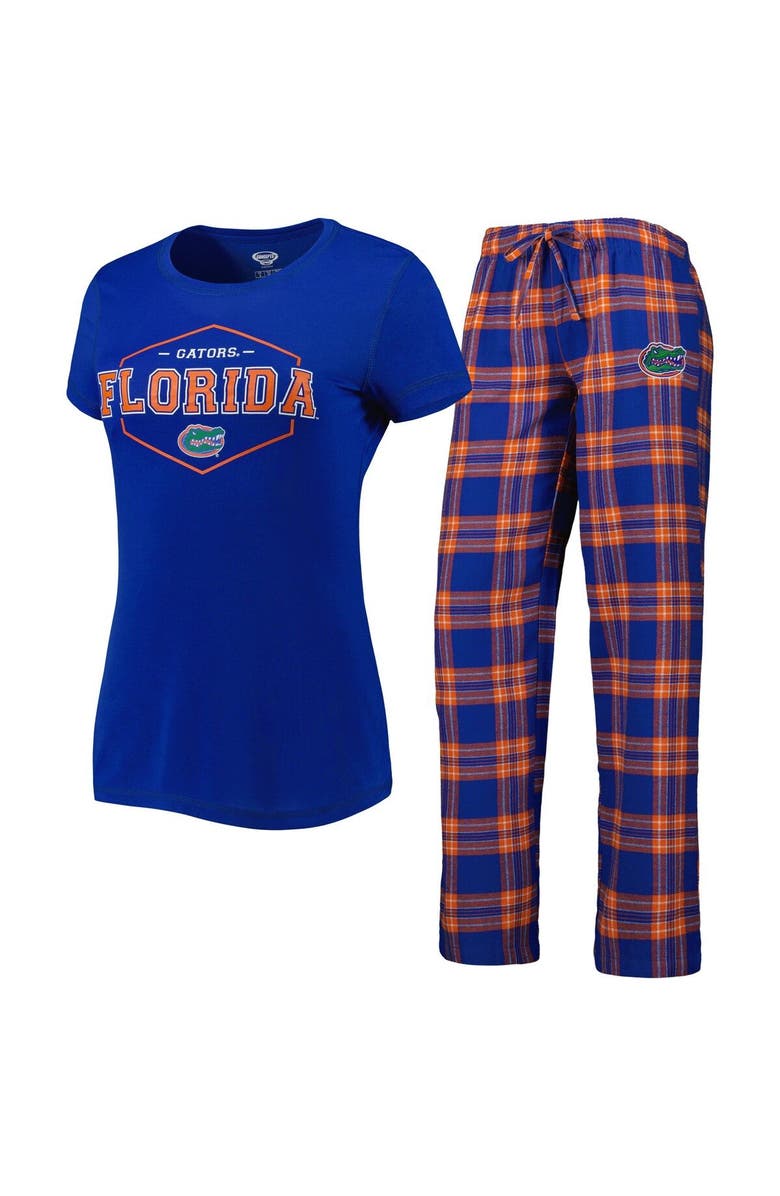 CONCEPTS SPORT Women's Concepts Sport Royal/Orange Florida Gators Badge T-Shirt & Flannel Pants Sleep Set, Main, color,