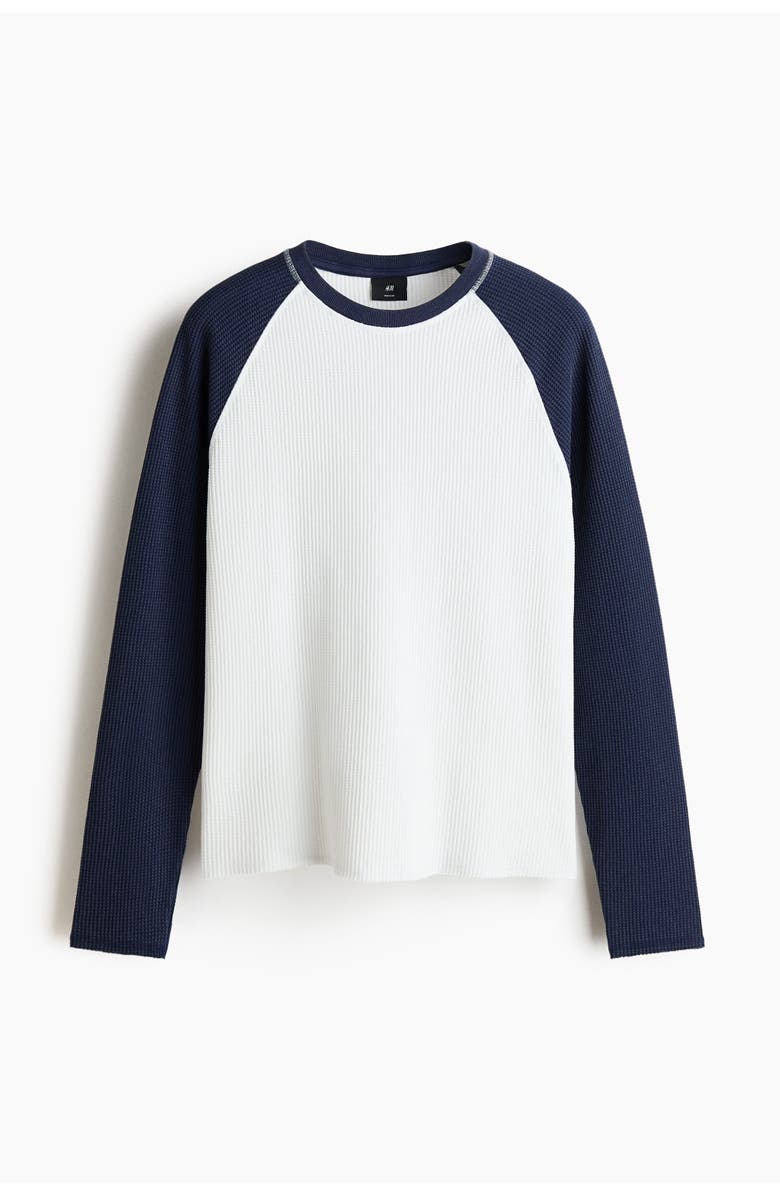 H&M Regular-fit waffled jersey shirt, Alternate, color, Dark Blue/Color Block