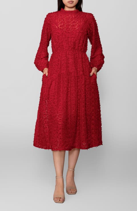 Textured Long Sleeve Midi Dress
