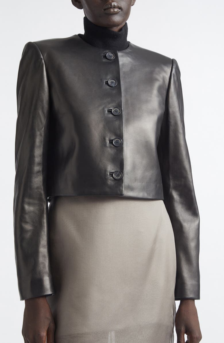 Brandon Maxwell The Ryder Boxy Leather Crop Jacket, Alternate, color, Black