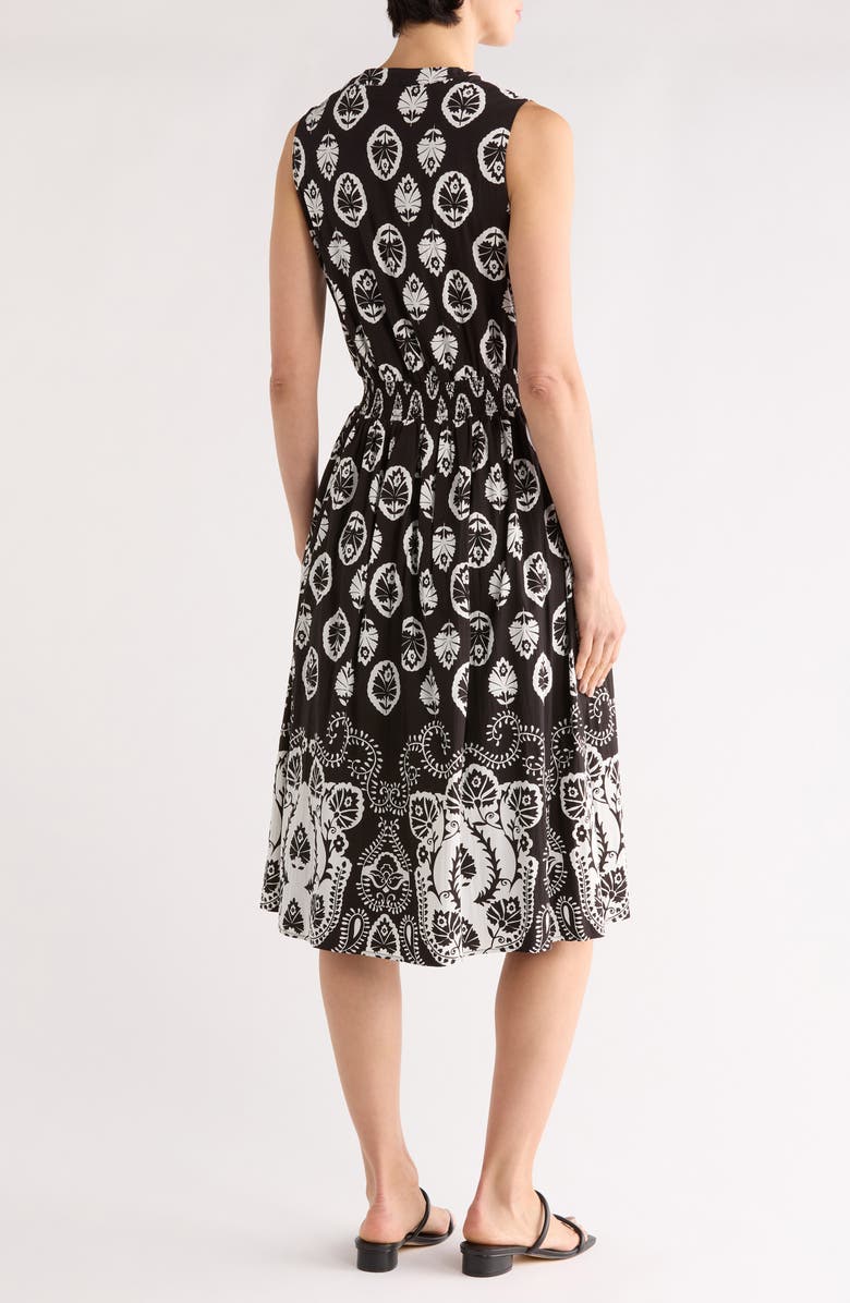 T Tahari Split Neck Sleeveless Midi Dress, Alternate, color, Medallion Placed Print Black