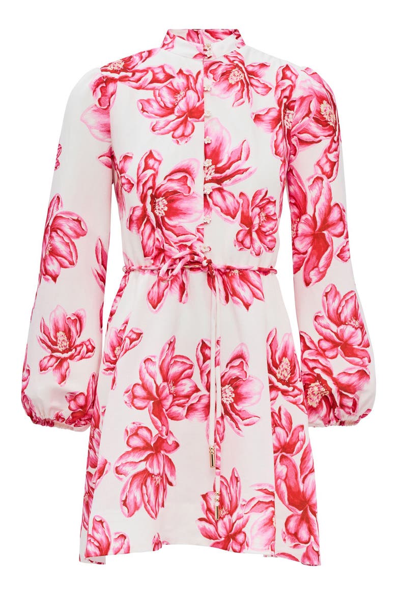 Annalise Tie Waist Long Sleeve Linen Blend Minidress, Alternate, color, ZILA FLORAL
