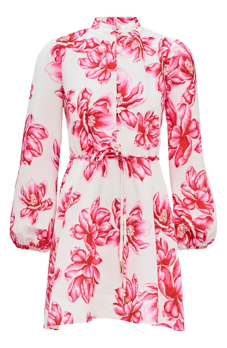 Ever New Annalise Tie Waist Long Sleeve Linen Blend Minidress, Alternate, color, Zila Floral