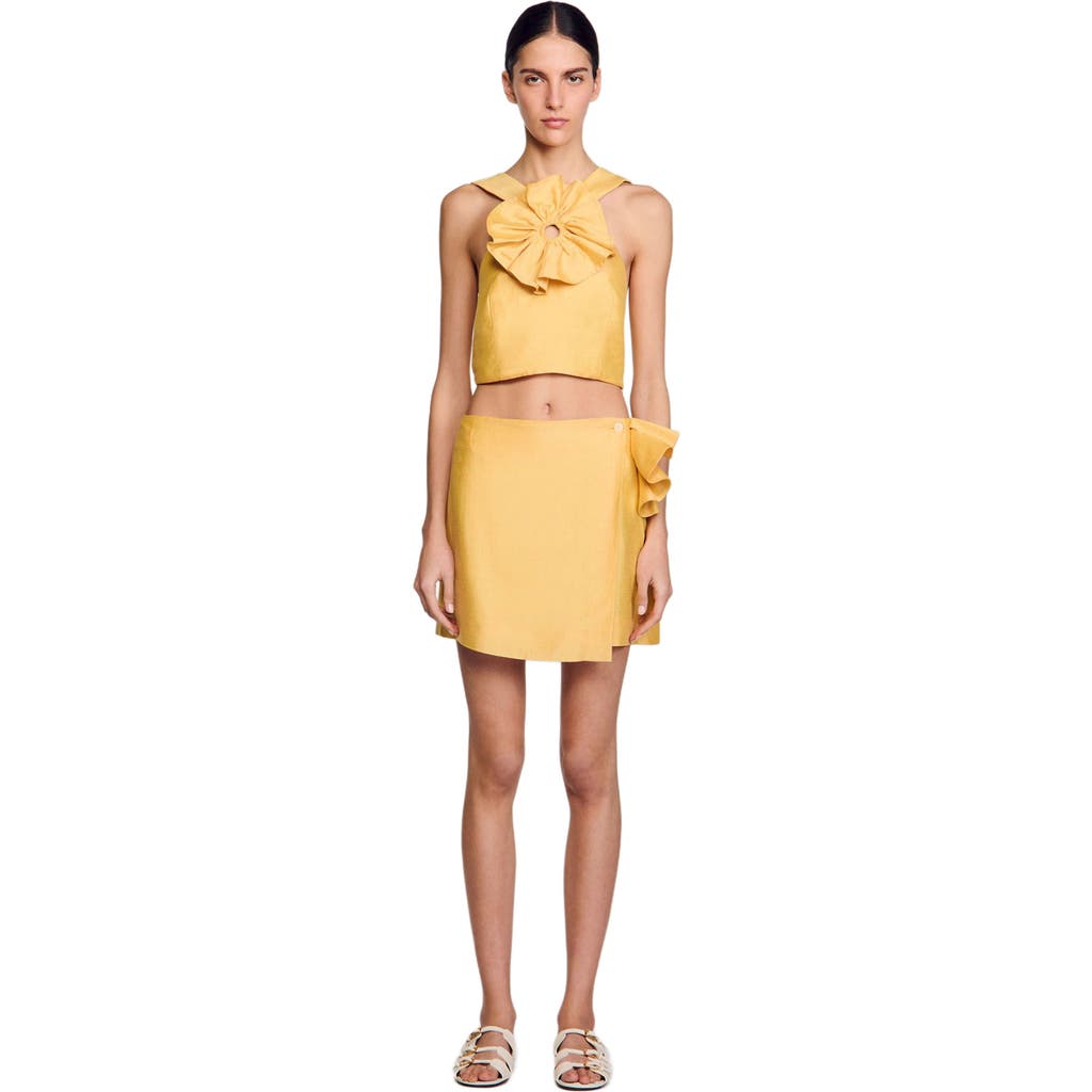 Sandro Short Skirt With Ruffled Detail In Yellow