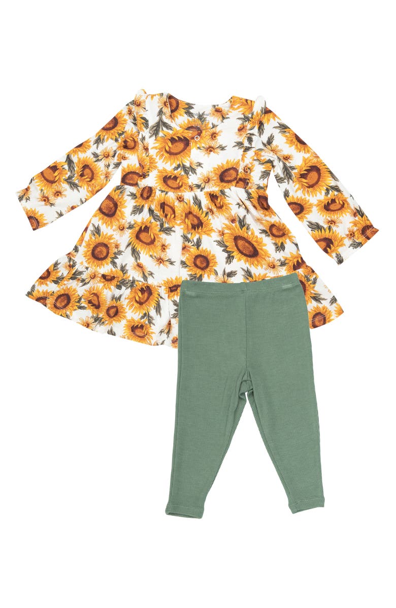 Angel Dear Sunflower Ruffle Tiered Dress & Leggings Set, Main, color, 