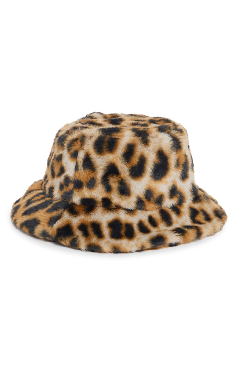 Kurt Geiger London Leopard Print Faux Fur Bucket Hat, Alternate, color, Leopard