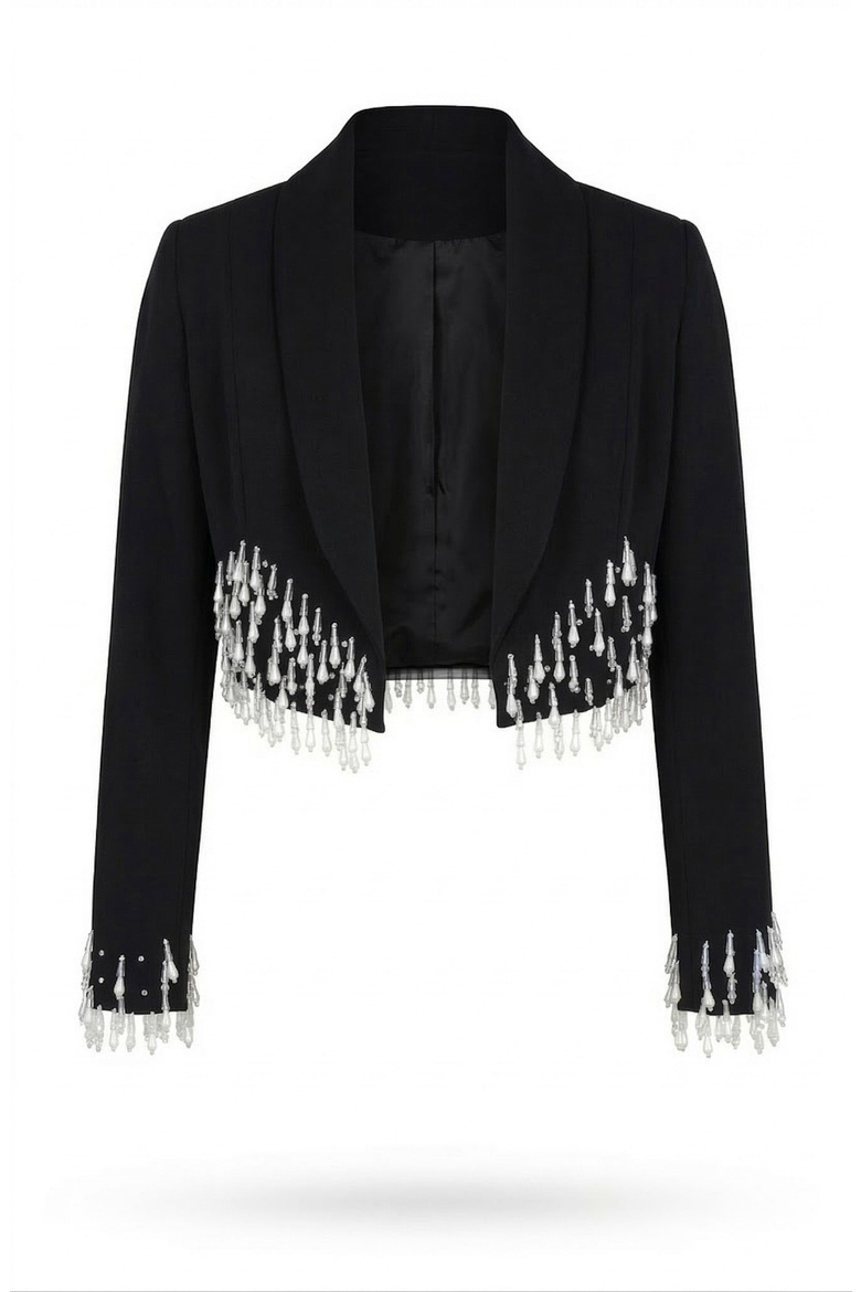 Beaded Cropped Blazer with Shawl Collar, Alternate, color, Black