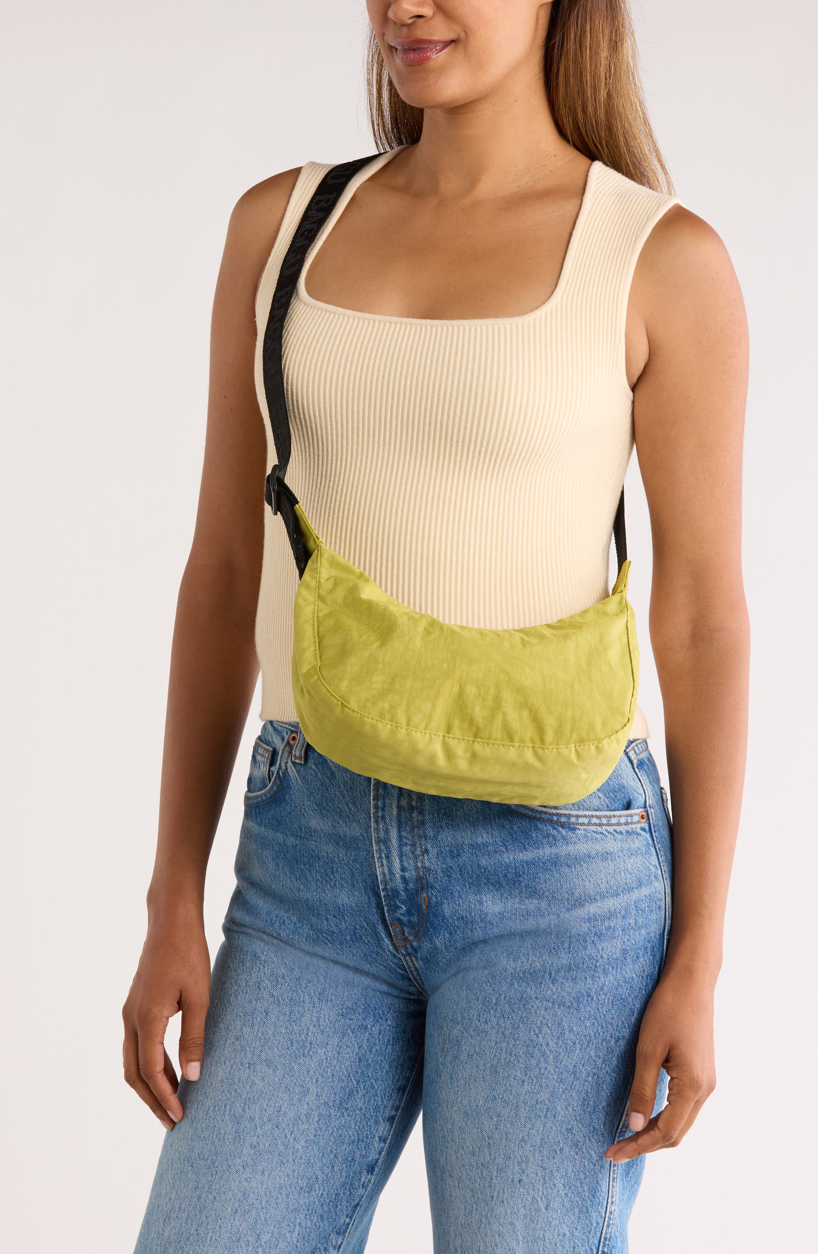 Baggu Small Recycled Nylon Crescent Crossbody Bag, Alternate, color, Lemongrass