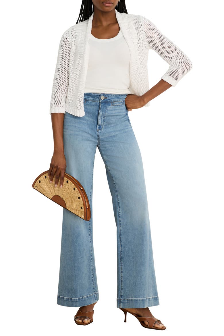 Openwork Knit Mesh Ruffle Trim Cardigan, Alternate, color, PAPER WHITE